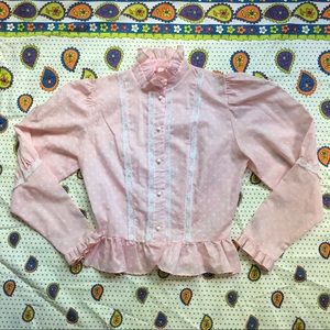 SOLDVintage 70s Pink Puff Sleeve Prairie Blouse